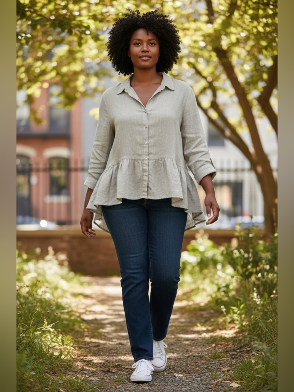 Tahari 100% Linen Top in Natural Grey